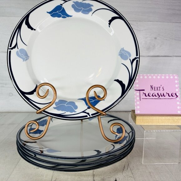 Dansk TIVOLI BELLES FLEURS Blue Stems Trim Flowers Porcelain Dinner Plates Set 4 - Picture 1 of 16